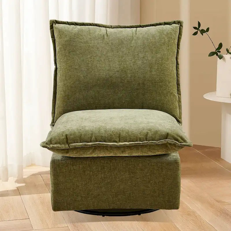 Sillón giratorio de chenilla verde, un asiento