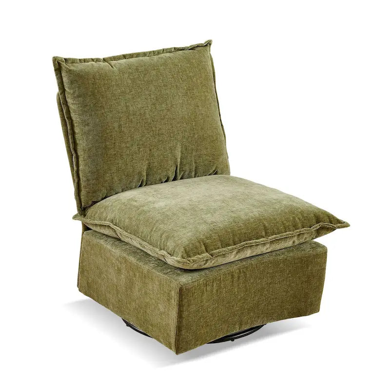 Sillón giratorio de chenilla verde, un asiento