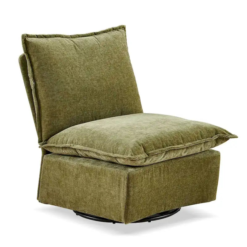 Sillón giratorio de chenilla verde, un asiento