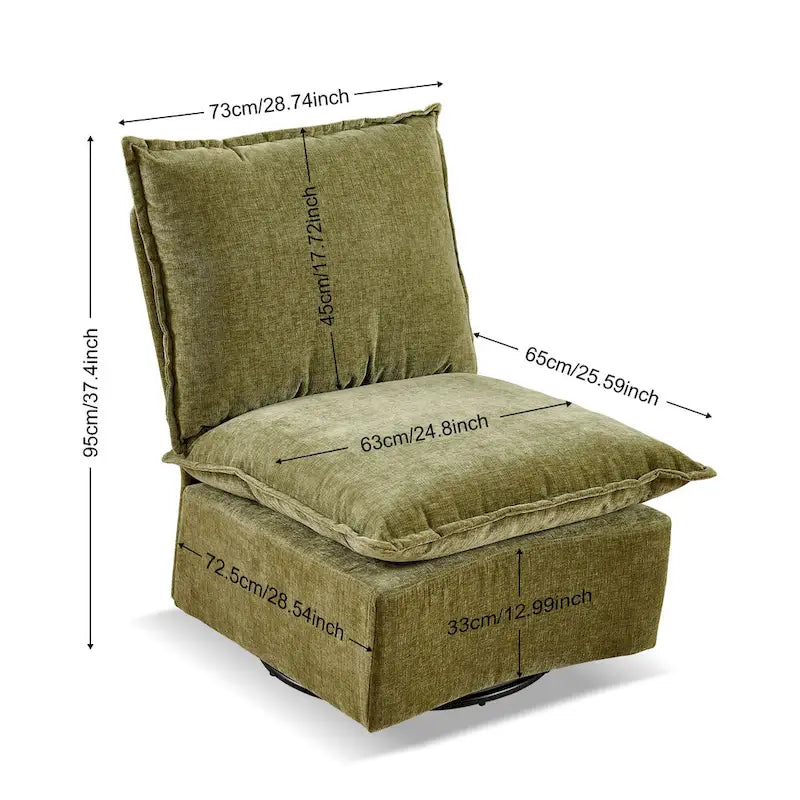 Sillón giratorio de chenilla verde, un asiento