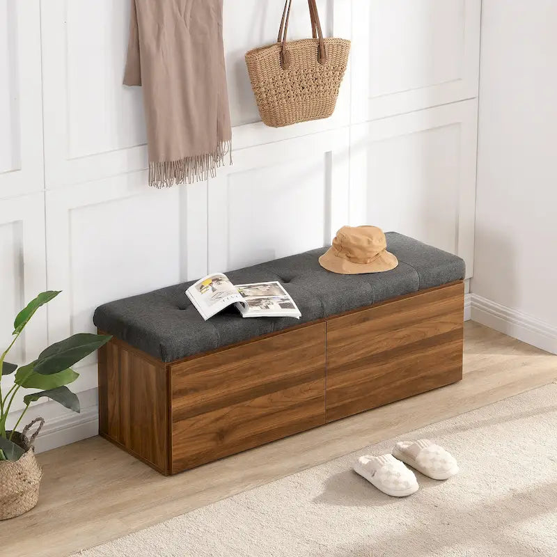 Banco Zapatero con Tapa Abatible y Cojín, Gris Claro / Gris Oscuro, 1 Asiento