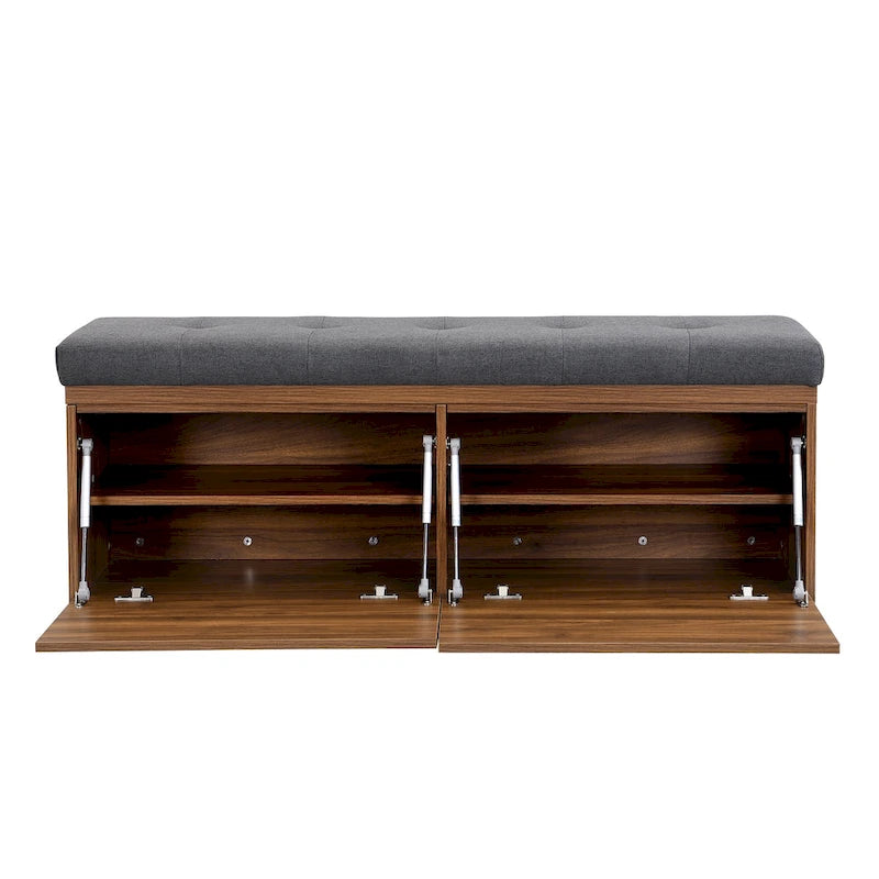 Banco Zapatero con Tapa Abatible y Cojín, Gris Claro / Gris Oscuro, 1 Asiento