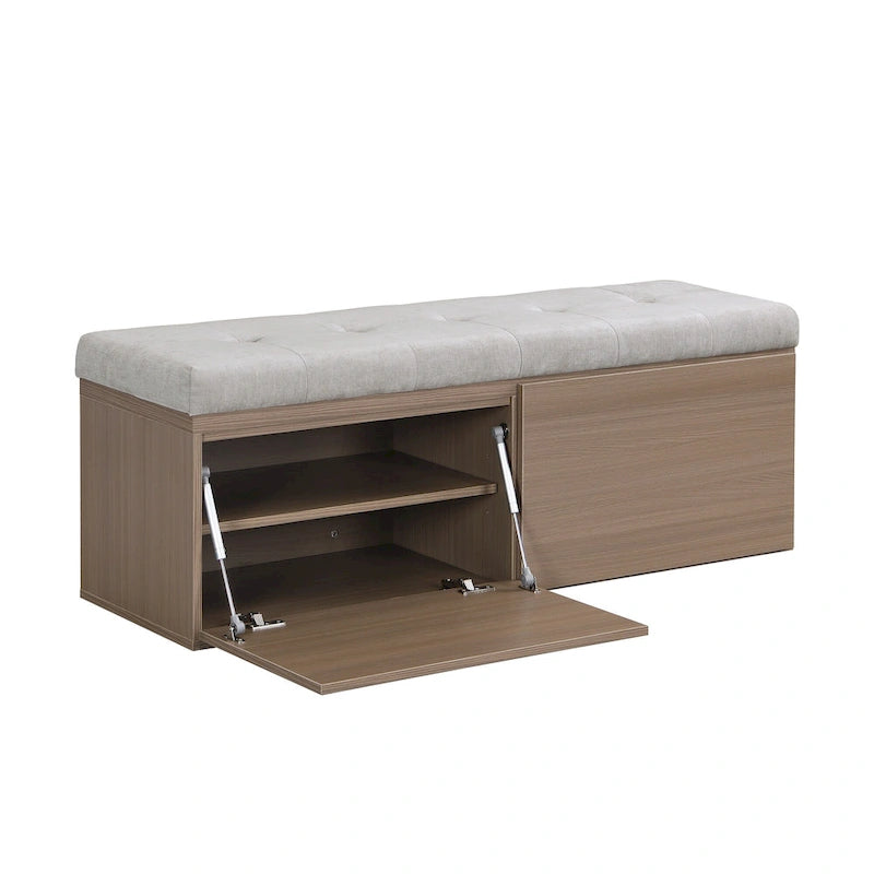 Banco Zapatero con Tapa Abatible y Cojín, Gris Claro / Gris Oscuro, 1 Asiento