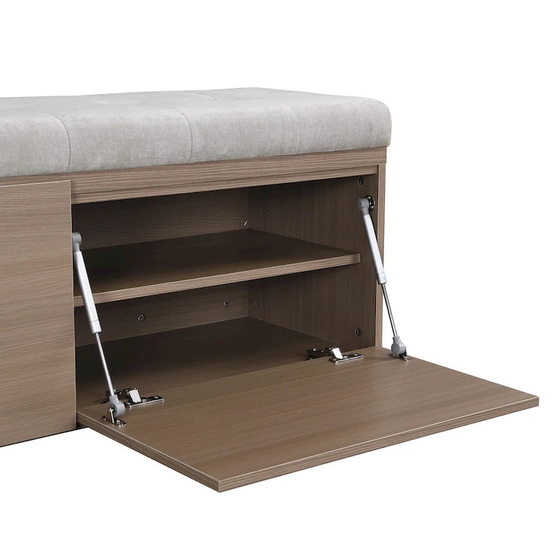 Banco Zapatero con Tapa Abatible y Cojín, Gris Claro / Gris Oscuro, 1 Asiento