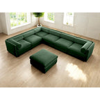 Sofá seccional modular en forma de L de chenilla verde / blanco / azul, 7 asientos