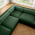 Sofá seccional modular en forma de L de chenilla verde / blanco / azul, 7 asientos