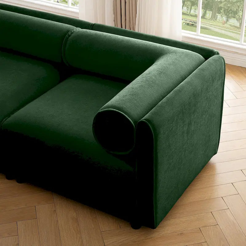Sofá seccional modular en forma de L de chenilla verde / blanco / azul, 7 asientos