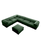 Sofá seccional modular en forma de L de chenilla verde / blanco / azul, 7 asientos