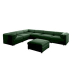 Sofá seccional modular en forma de L de chenilla verde / blanco / azul, 7 asientos