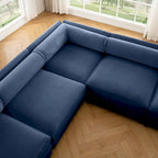 Sofá seccional modular en forma de L de chenilla verde / blanco / azul, 7 asientos