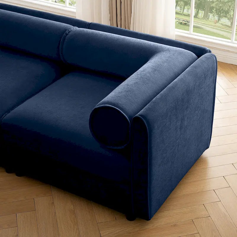 Sofá seccional modular en forma de L de chenilla verde / blanco / azul, 7 asientos