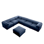 Sofá seccional modular en forma de L de chenilla verde / blanco / azul, 7 asientos