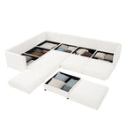 Sofá seccional modular en forma de L de chenilla verde / blanco / azul, 7 asientos