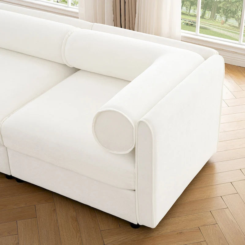 Sofá seccional modular en forma de L de chenilla verde / blanco / azul, 7 asientos