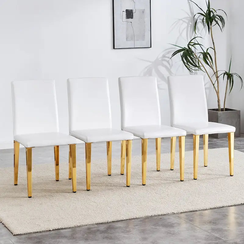Silla de comedor de polipiel blanca y negra con patas de metal, juego de 4