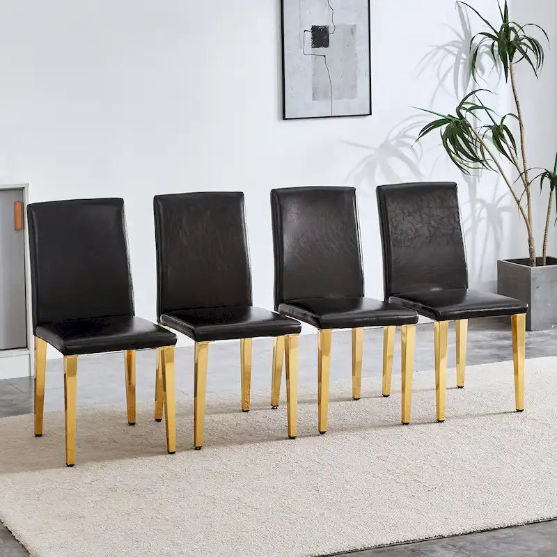Silla de comedor de polipiel blanca y negra con patas de metal, juego de 4