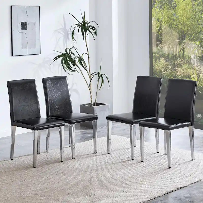 Silla de comedor de polipiel blanca y negra con patas de metal, juego de 4