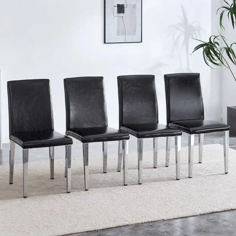 Silla de comedor de polipiel blanca y negra con patas de metal, juego de 4