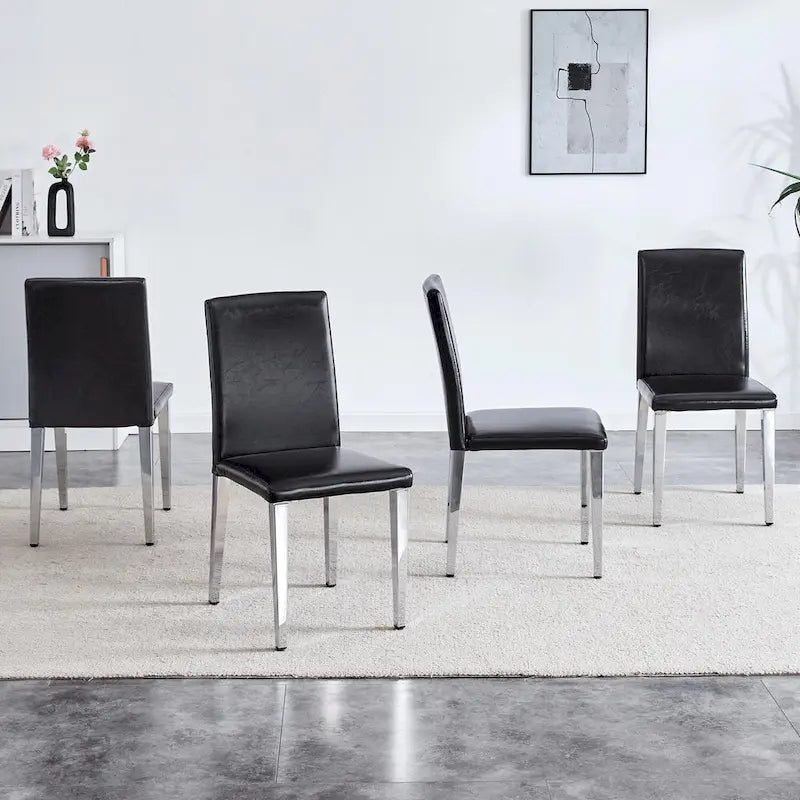 Silla de comedor de polipiel blanca y negra con patas de metal, juego de 4