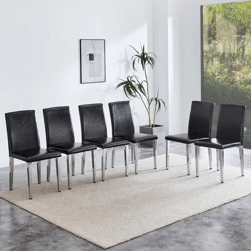 Silla de comedor de polipiel blanca y negra con patas de metal, juego de 4
