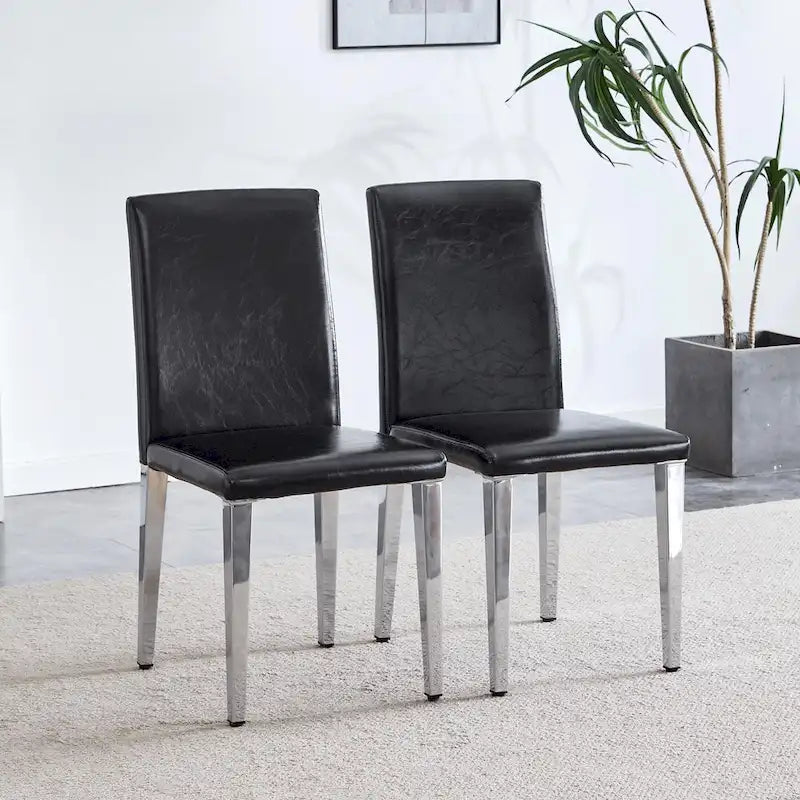 Silla de comedor de polipiel blanca y negra con patas de metal, juego de 4