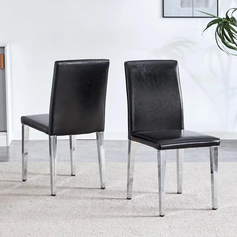 Silla de comedor de polipiel blanca y negra con patas de metal, juego de 4