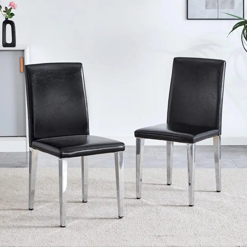 Silla de comedor de polipiel blanca y negra con patas de metal, juego de 4