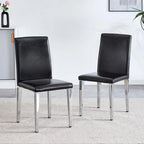 Silla de comedor de polipiel blanca y negra con patas de metal, juego de 4