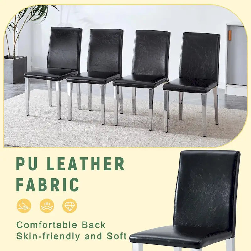 Silla de comedor de polipiel blanca y negra con patas de metal, juego de 4