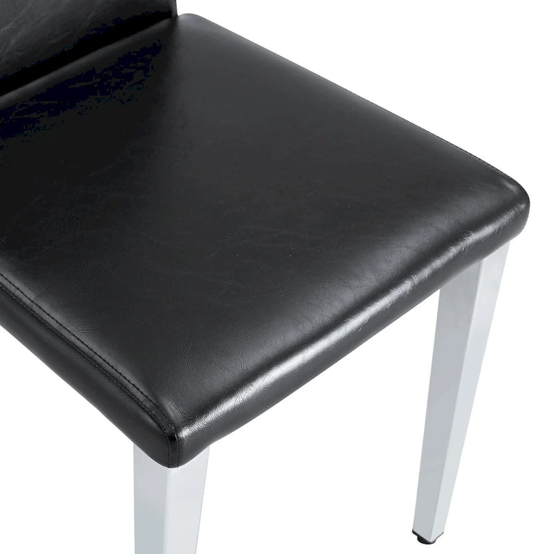 Silla de comedor de polipiel blanca y negra con patas de metal, juego de 4