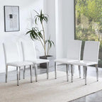 Silla de comedor de polipiel blanca y negra con patas de metal, juego de 4
