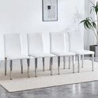 Silla de comedor de polipiel blanca y negra con patas de metal, juego de 4