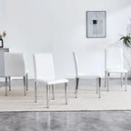 Silla de comedor de polipiel blanca y negra con patas de metal, juego de 4
