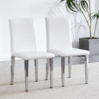 Silla de comedor de polipiel blanca y negra con patas de metal, juego de 4