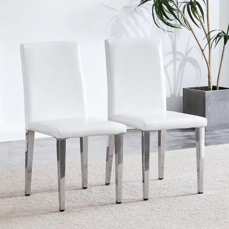 Silla de comedor de polipiel blanca y negra con patas de metal, juego de 4