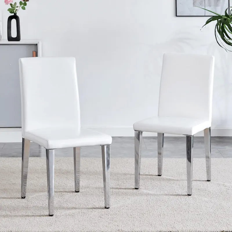 Silla de comedor de polipiel blanca y negra con patas de metal, juego de 4
