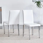 Silla de comedor de polipiel blanca y negra con patas de metal, juego de 4