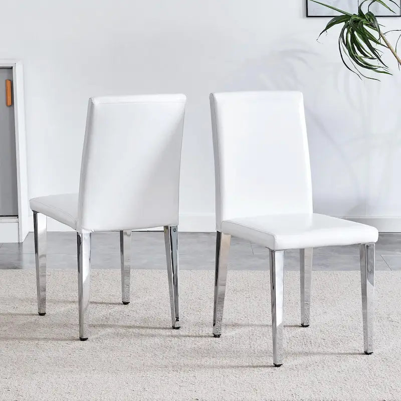 Silla de comedor de polipiel blanca y negra con patas de metal, juego de 4