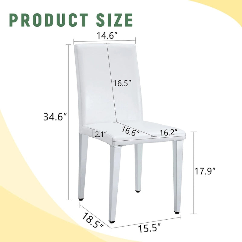 Silla de comedor de polipiel blanca y negra con patas de metal, juego de 4