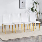 Silla de comedor de polipiel blanca y negra con patas de metal, juego de 4