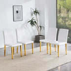 Silla de comedor de polipiel blanca y negra con patas de metal, juego de 4