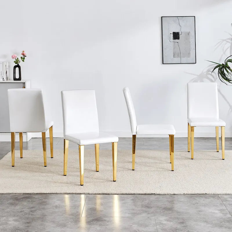 Silla de comedor de polipiel blanca y negra con patas de metal, juego de 4