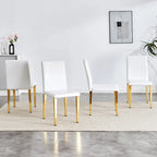 Silla de comedor de polipiel blanca y negra con patas de metal, juego de 4