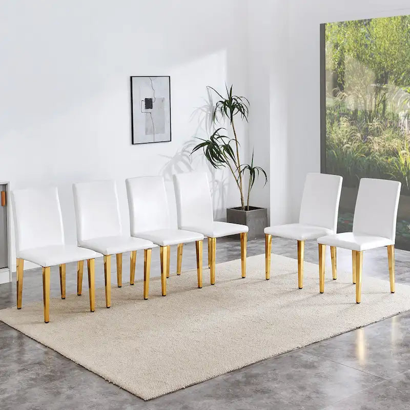 Silla de comedor de polipiel blanca y negra con patas de metal, juego de 4