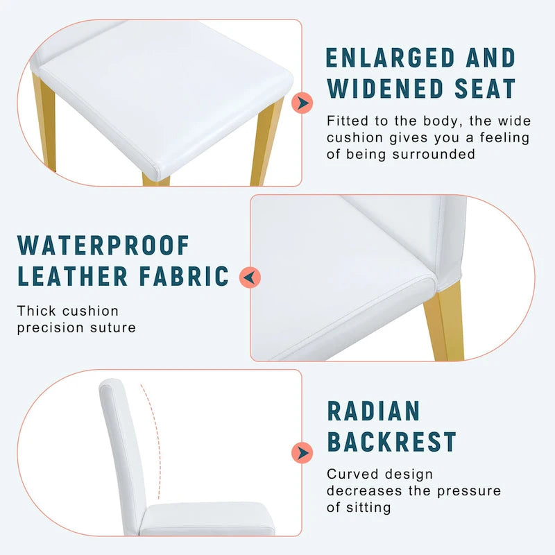 Silla de comedor de polipiel blanca y negra con patas de metal, juego de 4