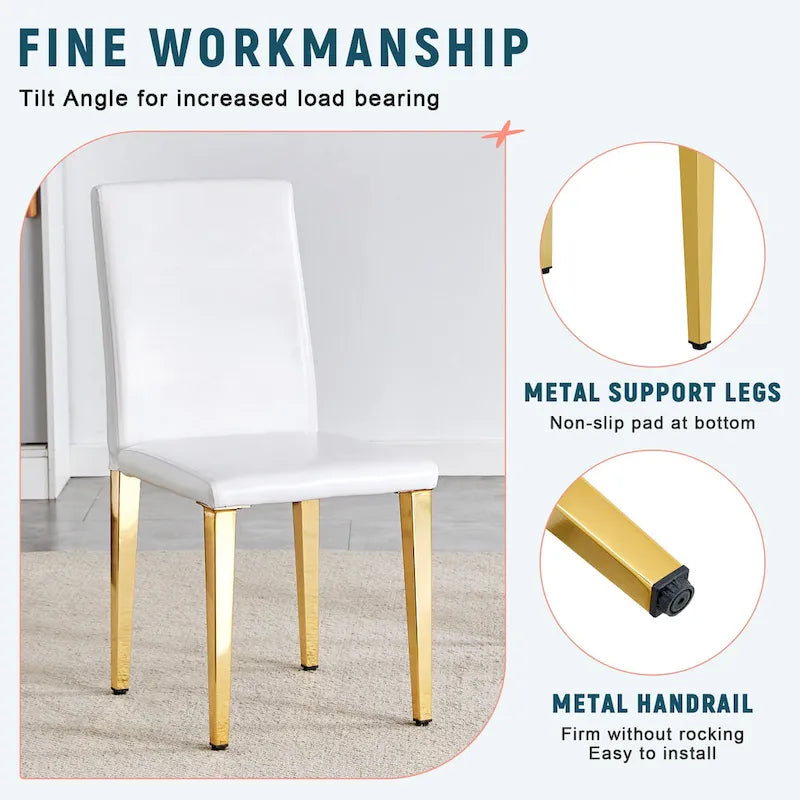 Silla de comedor de polipiel blanca y negra con patas de metal, juego de 4