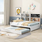 Cama de día blanca de tamaño completo con cama nido, para 2 personas