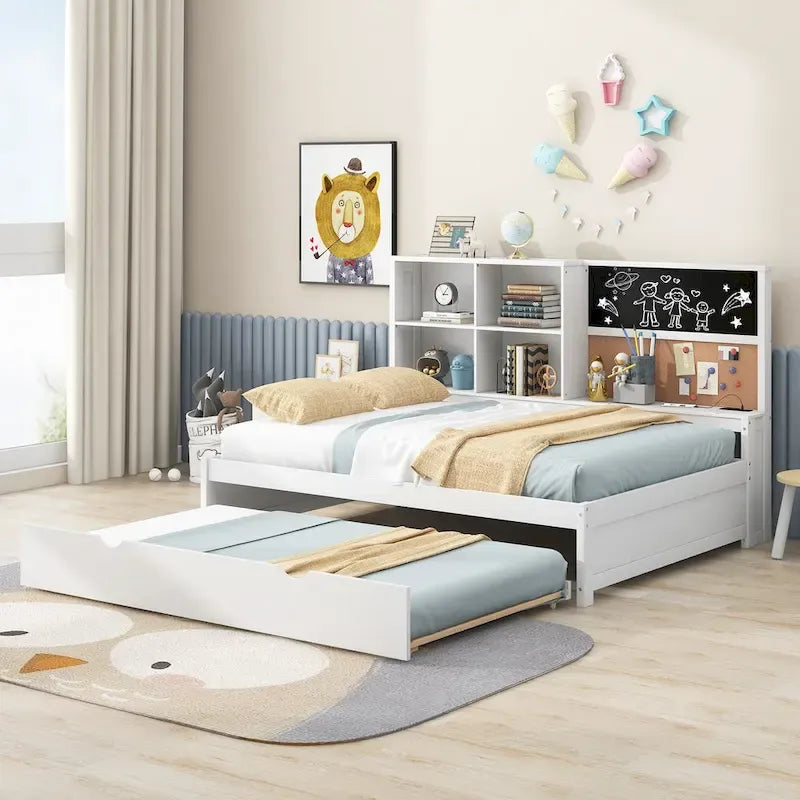 Cama de día blanca de tamaño completo con cama nido, para 2 personas