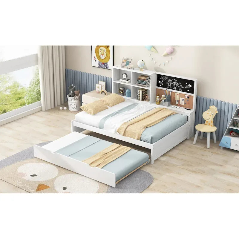 Cama de día blanca de tamaño completo con cama nido, para 2 personas