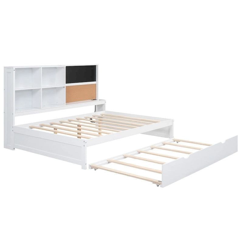 Cama de día blanca de tamaño completo con cama nido, para 2 personas